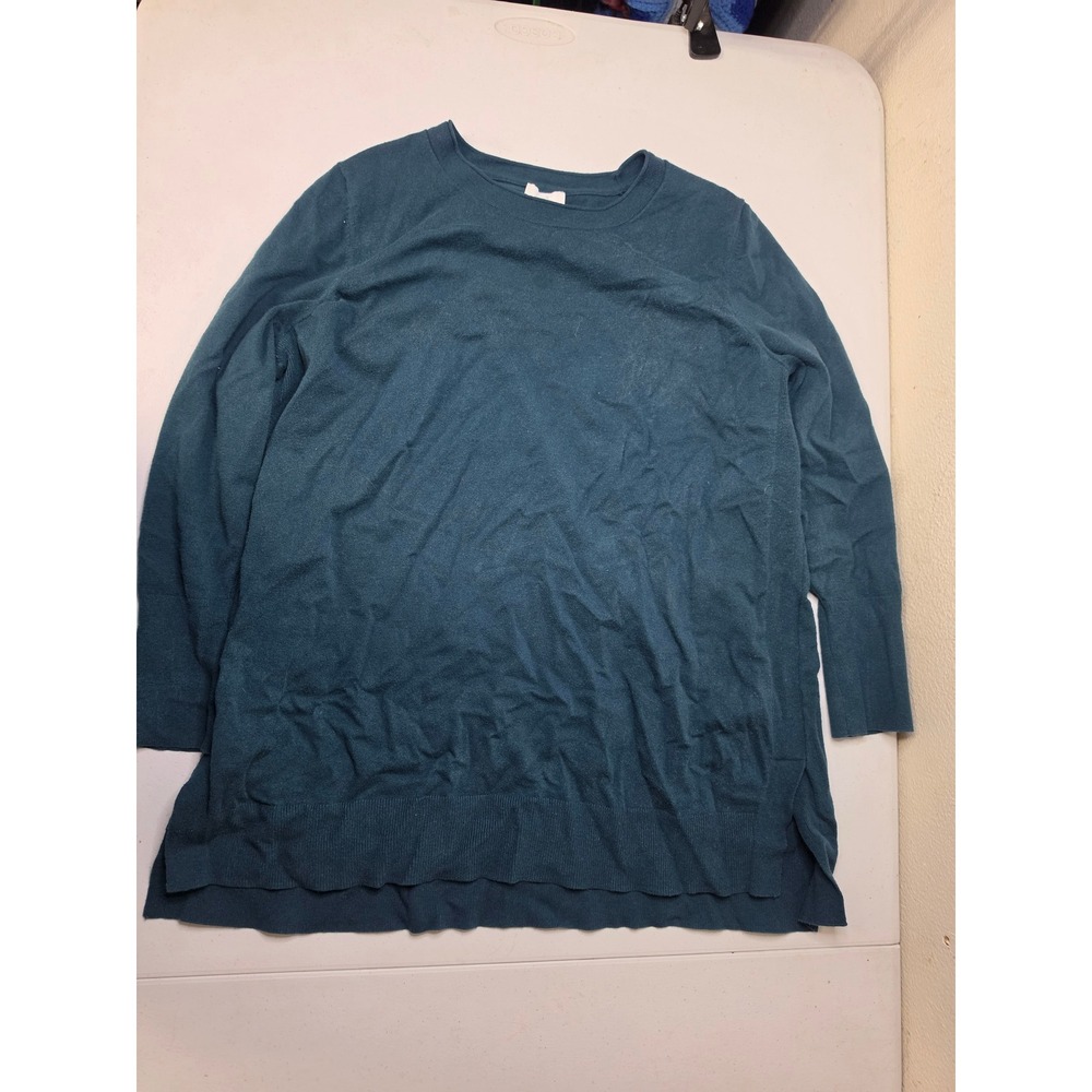 J. Jill Teal Blue Crew Neck Long Sleeve Tunic Sweater XL Tall Side Slits